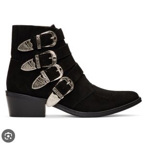 Toga Pulla black suede four buckle western boots